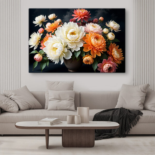 Vase of flowers with a cloudy sky