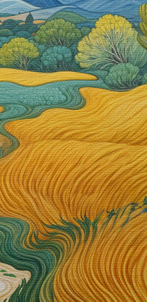 Painting of a landscape with a tree and a stream
