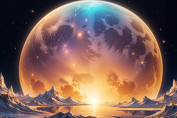Planet with a sunset over water Planet with a sunset over water