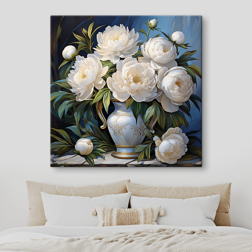 Painting of white flowers in a vase Painting of white flowers in a vase