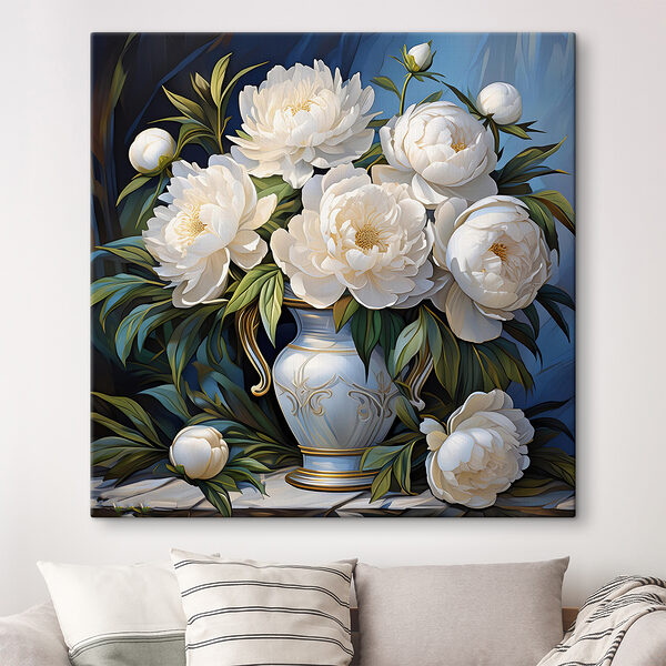 Painting of white flowers in a vase Painting of white flowers in a vase