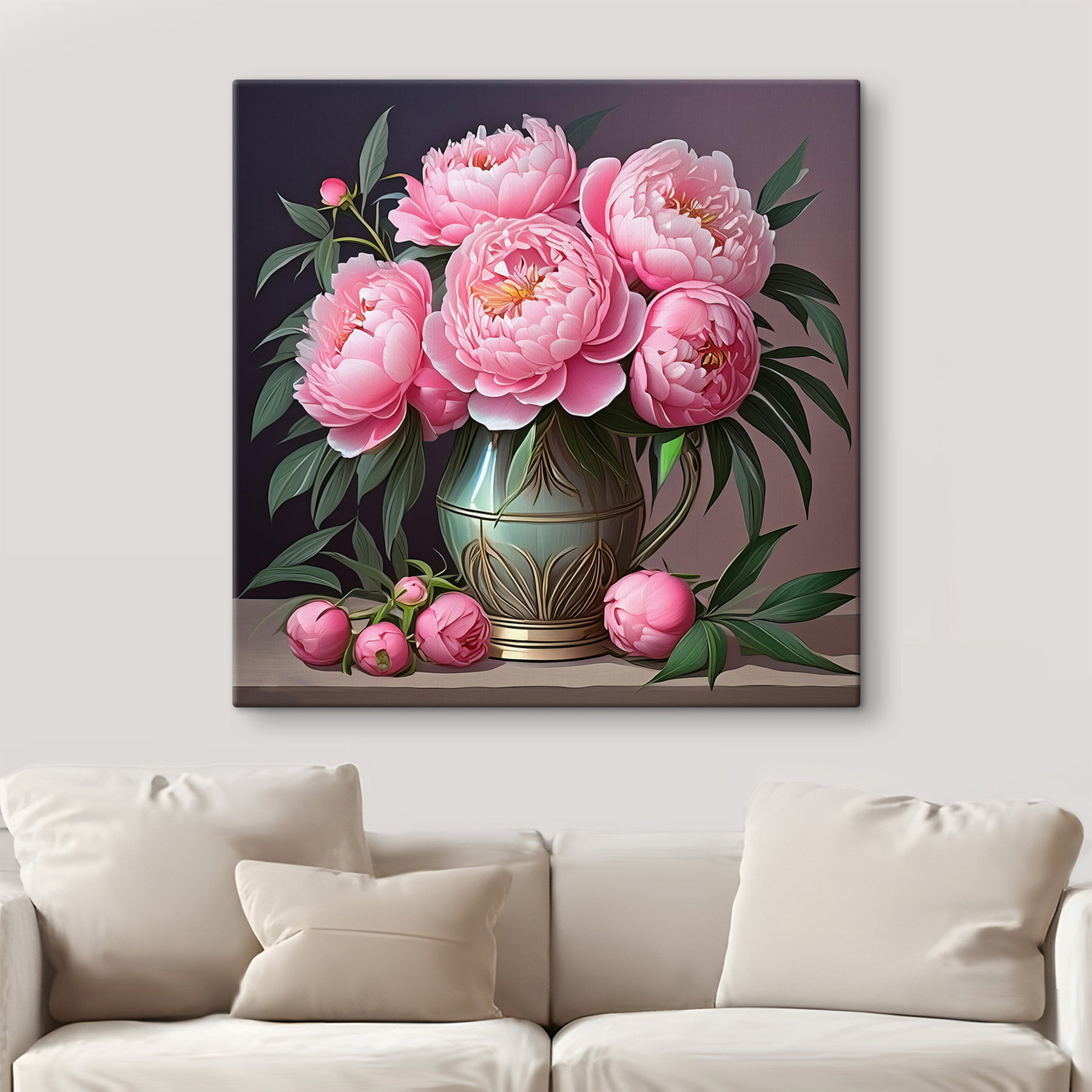 Painting of pink flowers in a vase Painting of pink flowers in a vase