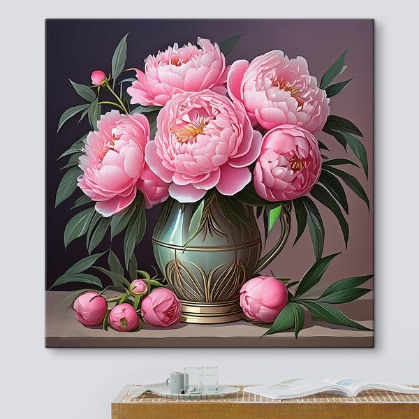 Painting of pink flowers in a vase Painting of pink flowers in a vase