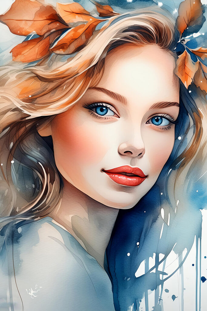 Woman with blue eyes and red lips Woman with blue eyes and red lips