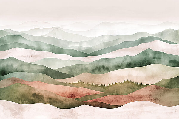 Landscape of hills with trees