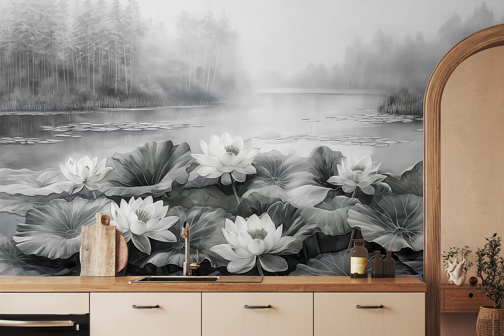 Group of white flowers on a lake