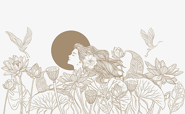 Mujer con pelo largo y flores Mujer con pelo largo y flores