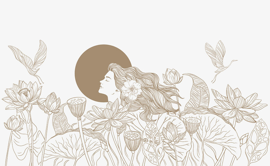Fotomurales Mujer con pelo largo y flores - Imagen 4