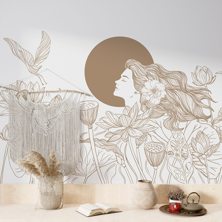 Fotomurales Mujer con pelo largo y flores - Imagen 2