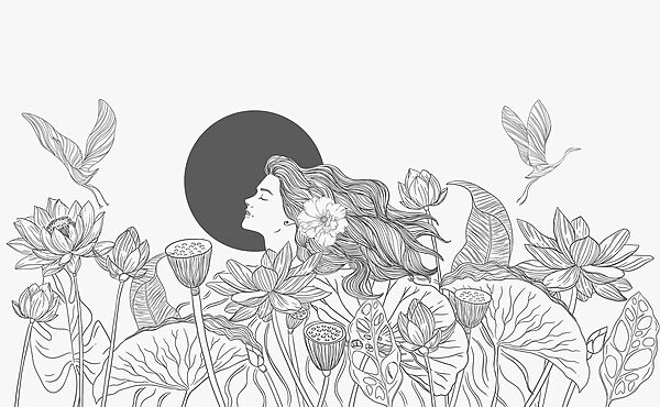 Mujer con pelo largo y flores Mujer con pelo largo y flores