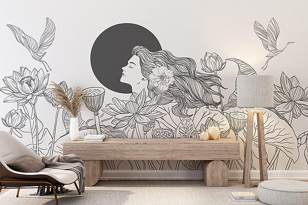 Mujer con pelo largo y flores Mujer con pelo largo y flores