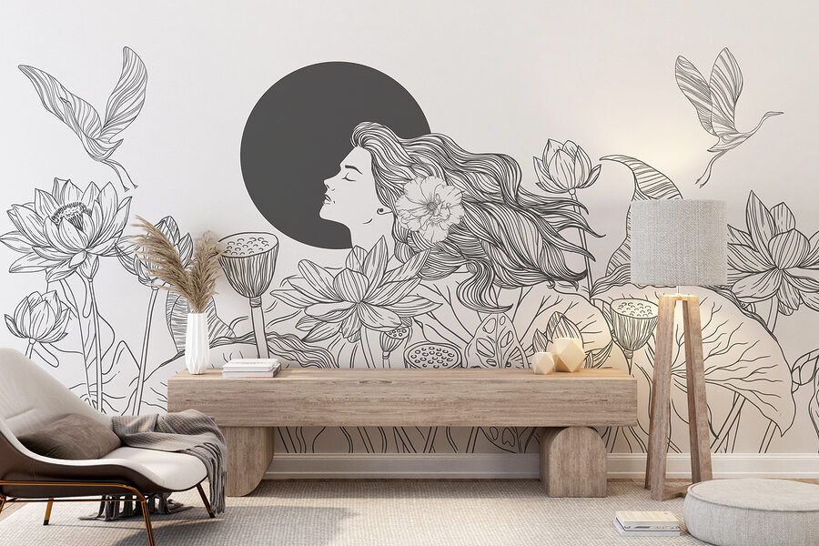 Mujer con pelo largo y flores Mujer con pelo largo y flores