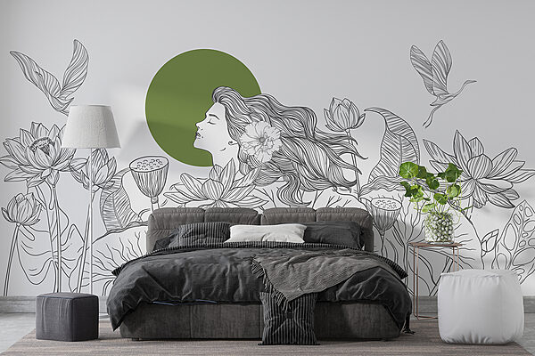 Dibujo de una mujer con pelo largo y flores Dibujo de una mujer con pelo largo y flores