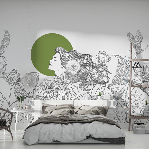 Dibujo de una mujer con pelo largo y flores Dibujo de una mujer con pelo largo y flores
