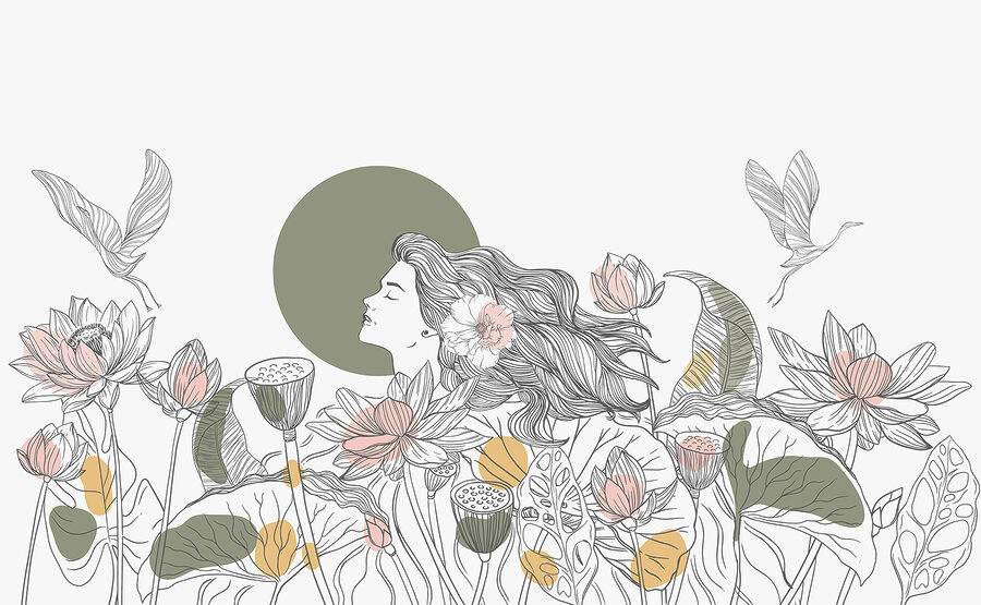 Fotomurales Mujer con pelo largo y flores - Imagen 6