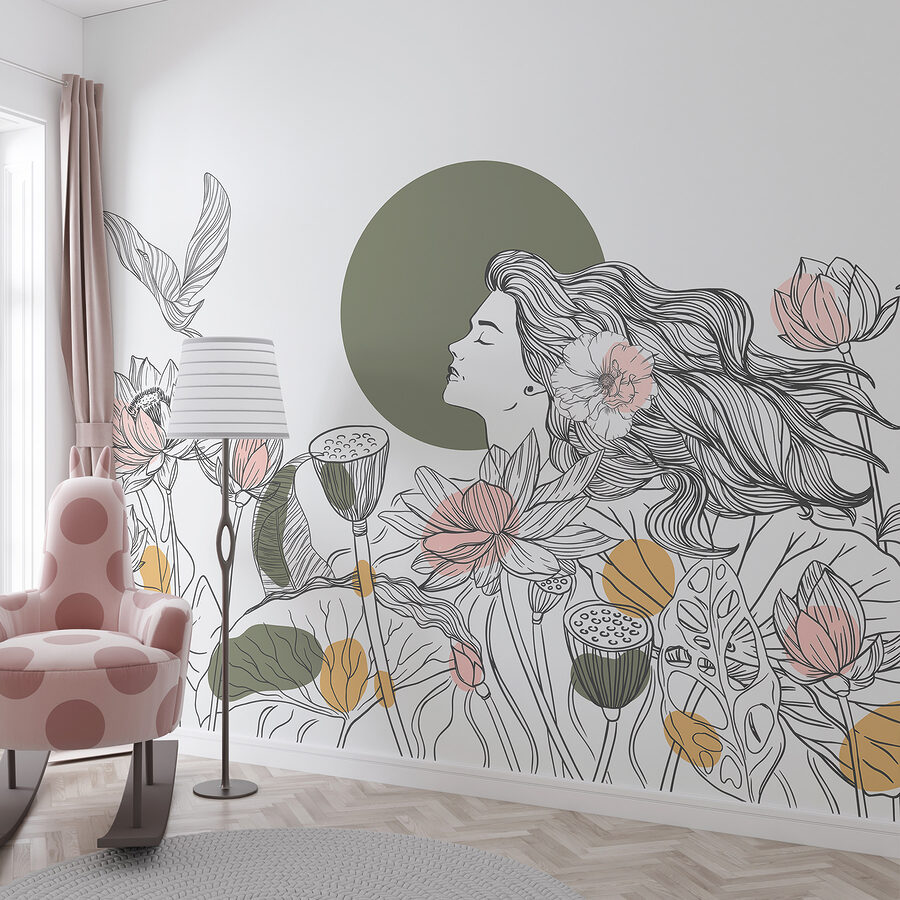 Fotomurales Mujer con pelo largo y flores - Imagen 2