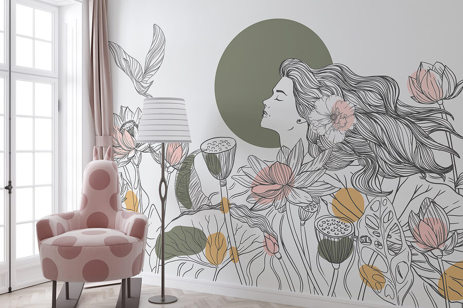 Fotomurales Mujer con pelo largo y flores - Imagen 4