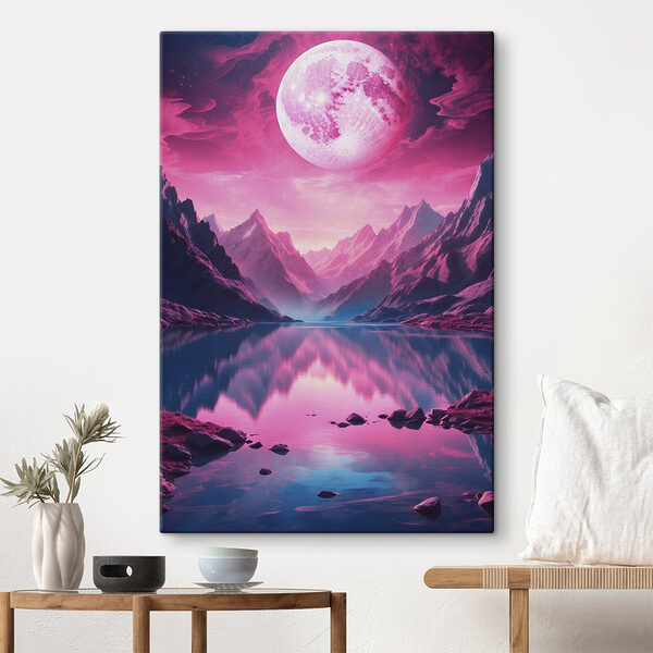 Cuadros Luna rosa sobre un lago de montaña