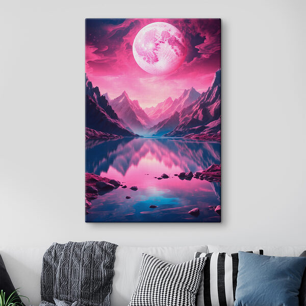 Pink moon over a mountain lake Pink moon over a mountain lake