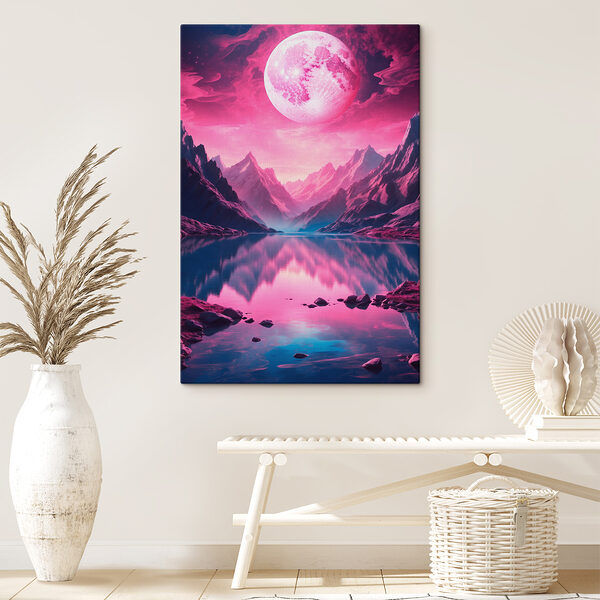 Pink moon over a mountain lake Pink moon over a mountain lake
