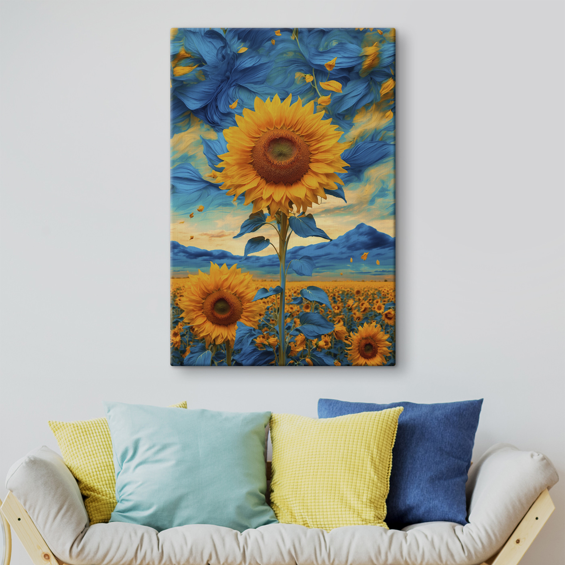 Sunflower with blue and yellow leaves Sunflower with blue and yellow leaves