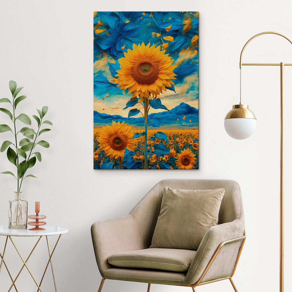 Sunflower with blue and yellow leaves Sunflower with blue and yellow leaves