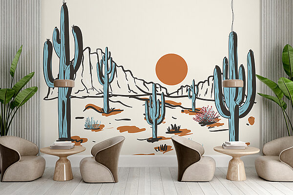 Paisaje desértico con cactus y montañas Paisaje desértico con cactus y montañas