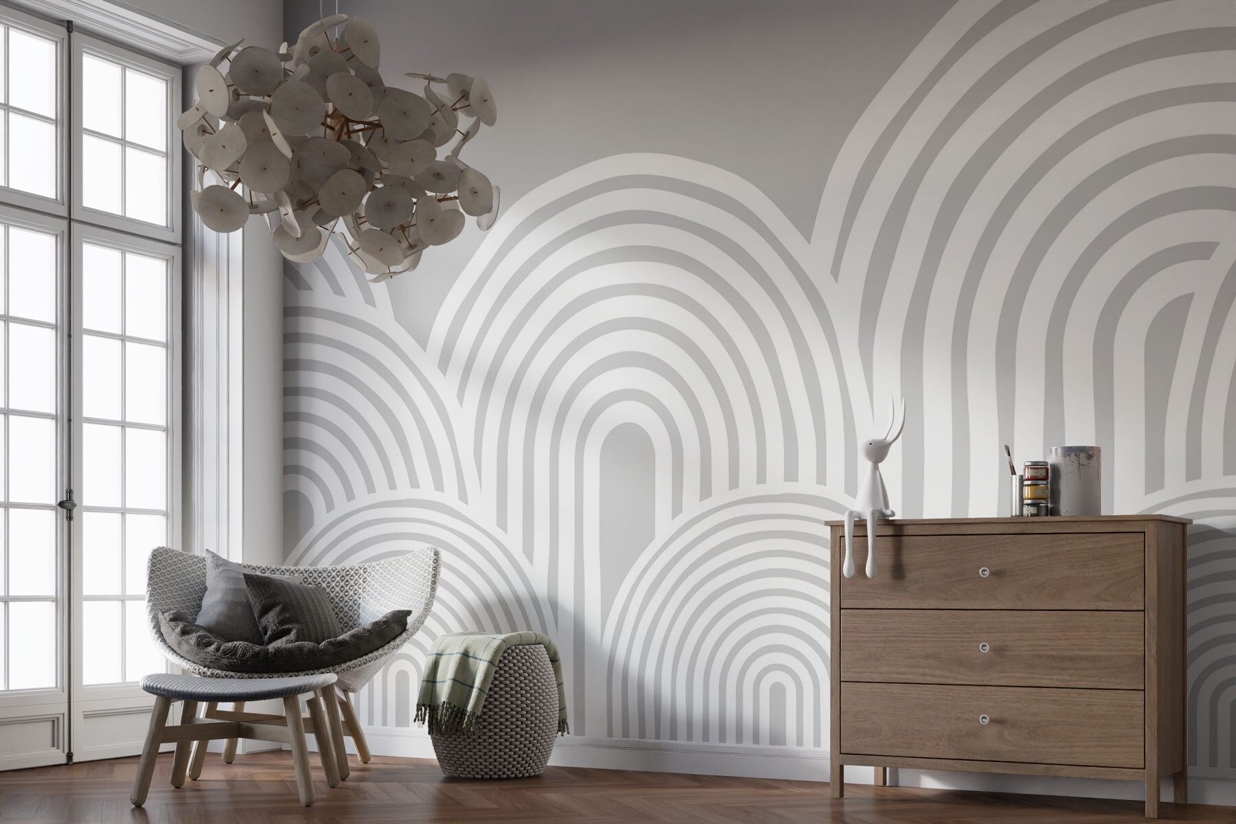 White and gray background with curved lines