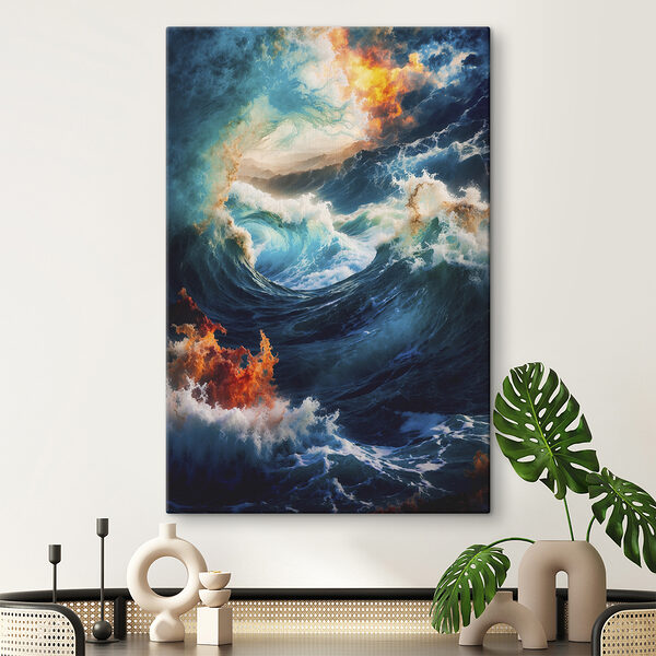 Cuadros Cuadros Grandes olas con fuego y humo (SKU: s39376)