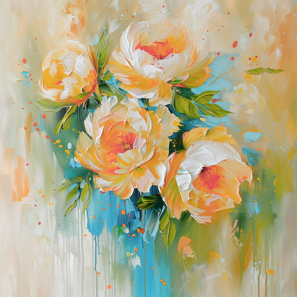 Painting of flowers on a white surface Painting of flowers on a white surface
