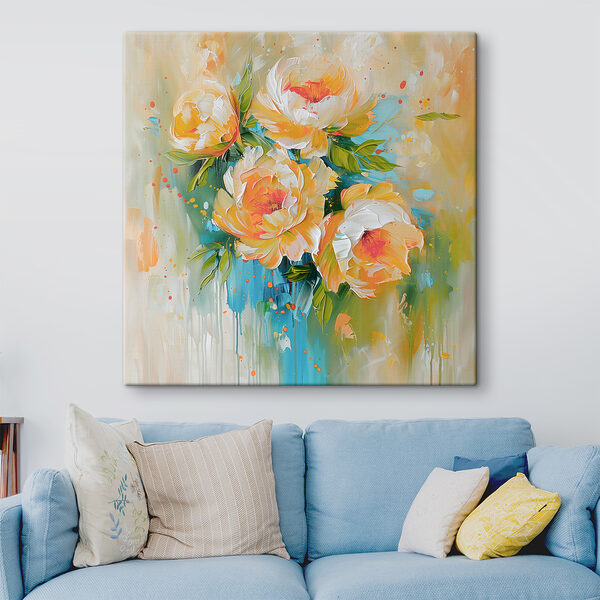 Painting of flowers on a white surface Painting of flowers on a white surface