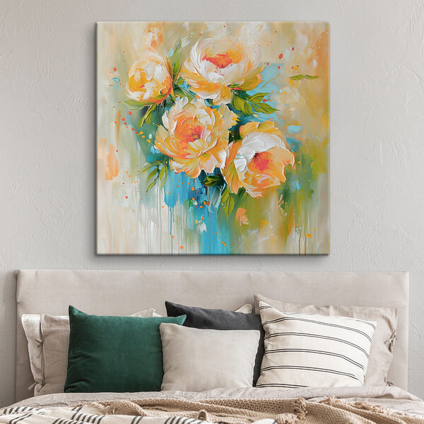 Painting of flowers on a white surface Painting of flowers on a white surface