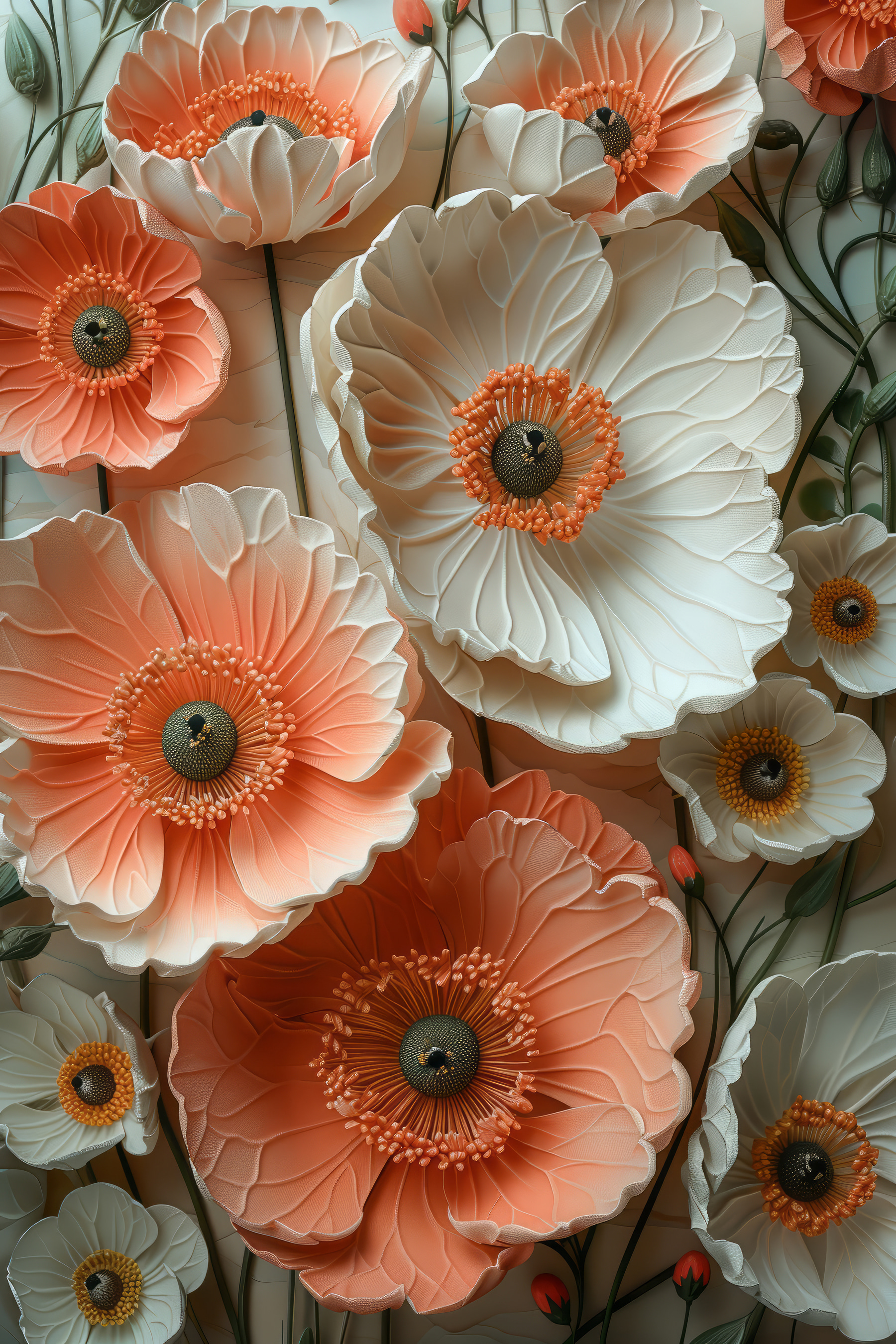 Group of white and orange flowers Group of white and orange flowers