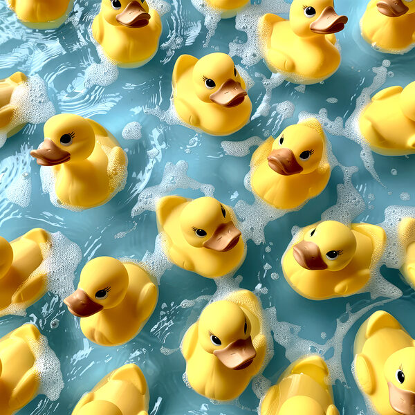 Group of yellow rubber ducks in a pool Group of yellow rubber ducks in a pool