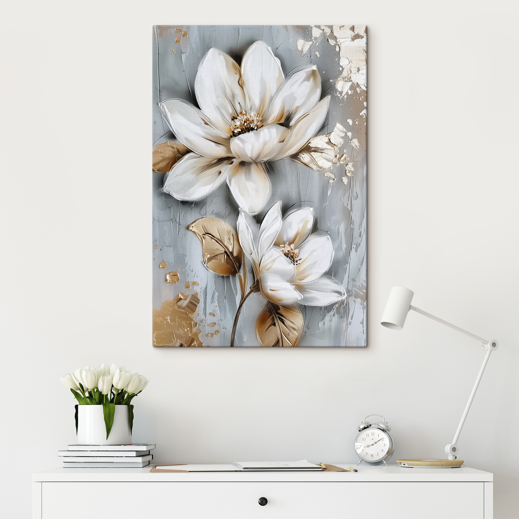 Painting of flowers on a grey surface Painting of flowers on a grey surface