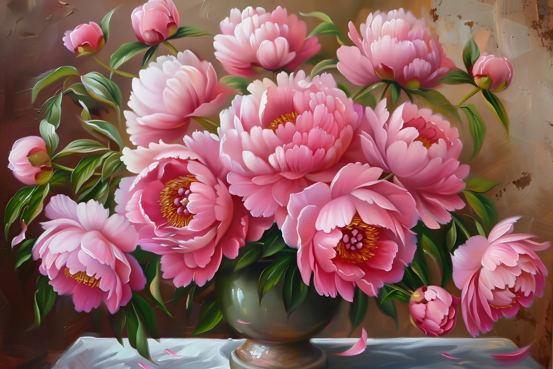 Painting of pink flowers in a vase Painting of pink flowers in a vase