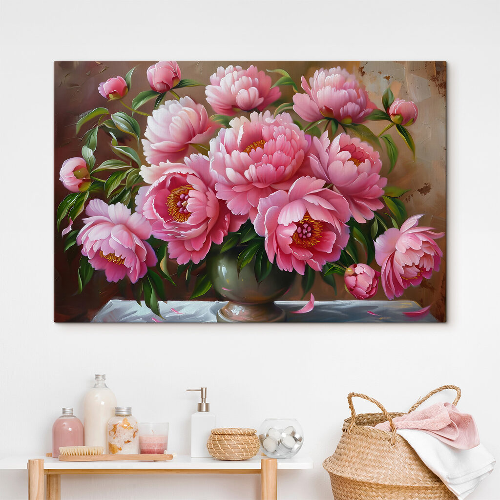 Painting of pink flowers in a vase Painting of pink flowers in a vase
