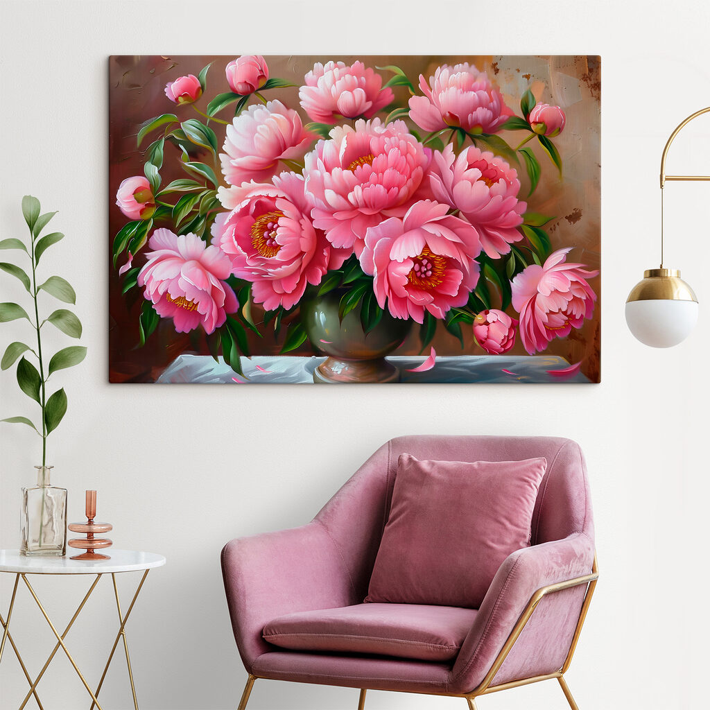 Painting of pink flowers in a vase Painting of pink flowers in a vase