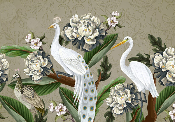 Papel pintado con pájaros y flores Papel pintado con pájaros y flores