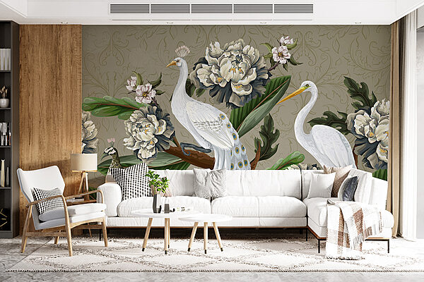 Papel pintado con pájaros y flores Papel pintado con pájaros y flores