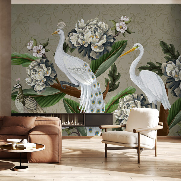 Papel pintado con pájaros y flores Papel pintado con pájaros y flores