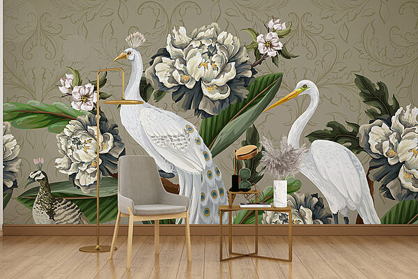 Papel pintado con pájaros y flores Papel pintado con pájaros y flores