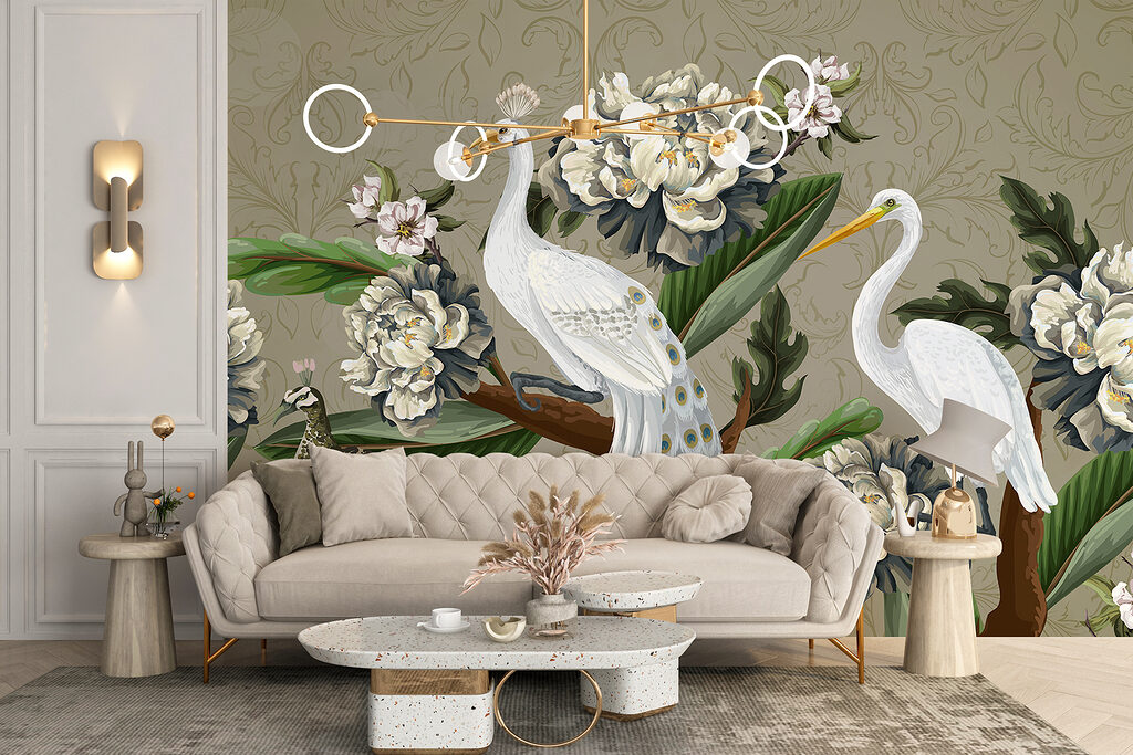 Wallpaper with birds and flowers Wallpaper with birds and flowers