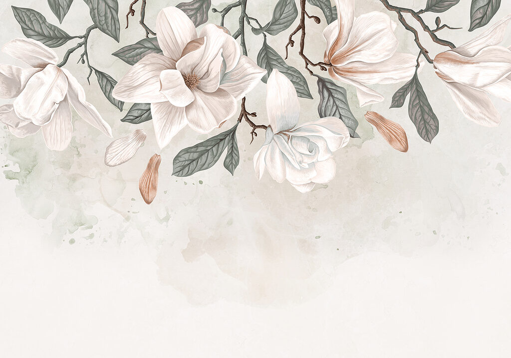 Flores y hojas blancas sobre fondo blanco Flores y hojas blancas sobre fondo blanco