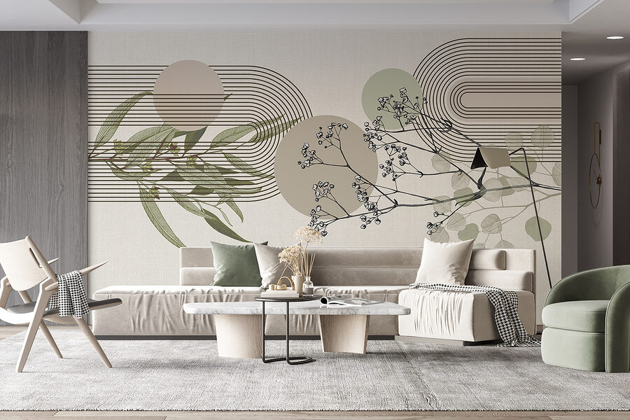Diseño botánico con elementos abstractos