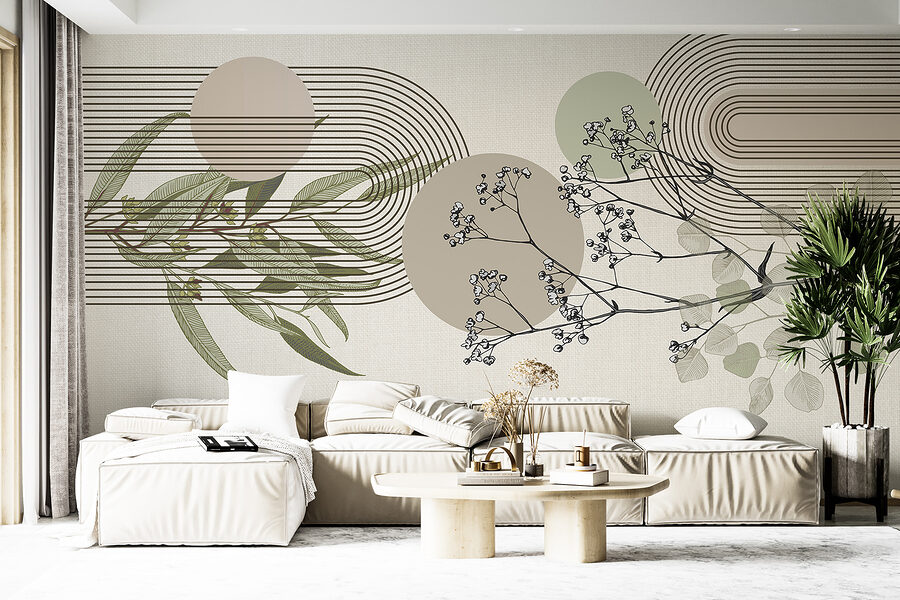 Diseño botánico con elementos abstractos
