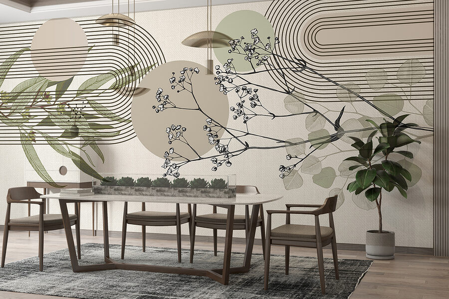 Diseño botánico con elementos abstractos