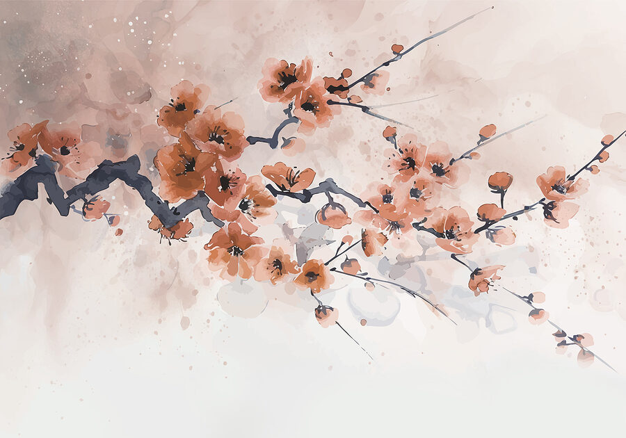 Pintura de una rama con flores