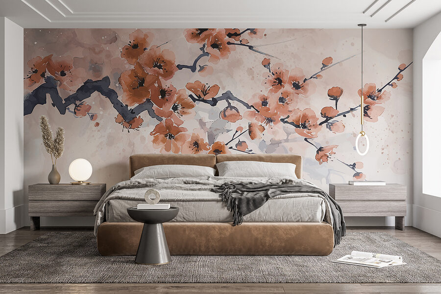 Pintura de una rama con flores