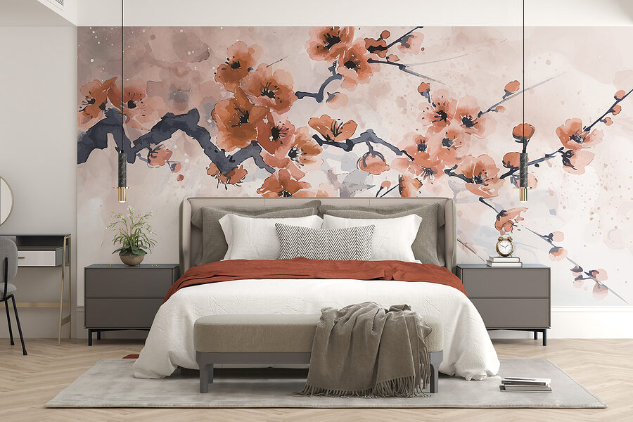 Pintura de una rama con flores